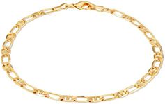 Barzel 18K Gold Plated Figaro Mariner Link Anklet For Women - Made In Brazil