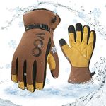 Vgo... -20℃/-4°F Men's Winter Warm Waterproof Work Gloves,Cold Weather Work Glove,Insulated,SyntheticLeather Gloves,Touchscreen(Size L,Brown,SL7761FLWP)