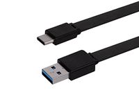 Monoprice Flat USB Type-C to Type-A 3.2 Gen1 Charge and Sync Cable - 6 Feet - Black 5Gbps, 3A, Reversible Connector, Compatible with Galaxy S10 S10E S9 S8 S20 Plus 141941