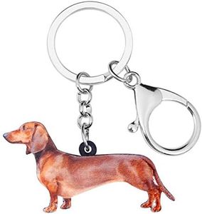 WEVENI Llavero de perro salchicha de acrílico, joyería linda para mujeres, niñas, bolso, cartera, dijes de coche, marrón, 30mm x 50mm