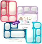 kinsho Bento Lunch Box Set of 4, Food Prep & Meal Planning Portion Containers For Kids Adults, 6 Divided Leakproof Compartments for Lunches Snacks, Blue Navy Pink Purple 4 pack