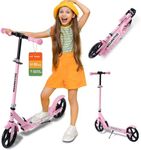 Kick Scooter for Kids Ages 6+, Teens & Adults, Adjustable Handlebars, Rear Brake, Big Wheel Foldable Scooter for Indoor & Outdoor (Pink)