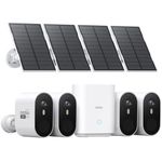 AOSU Solar Security Cameras Wireless Outdoor -Camera Surveillance for Home Security System, 166° Wide View, 32GB aosuBase, Support 2.4G/5G WiFi, 2K Night Vision, 4-Cam Kit, SolarCam Pro System