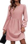 Zeagoo Womens Casual Knit Sweater Dress Fall Tunic Dresses to Wear with Leggings Long Sleeve Dress with Pockets Womens A Line Dresses Pink Small