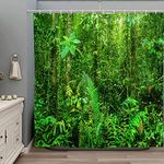 ZZYSKS Green Forest Shower Curtain Tropical Rainforest Jungle Scenic Trees Spring Nature Scenery Bathroom Decor Set Polyester Fabric with Hooks 70Wx80H Inch