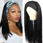 Headband Wigs Human Hair Wigs for Black Women Straight Human Hair Wigs 150% Density Glueless No Lace Virgin Brazilian Hair Wigs with Headband Natural Color 12 Inch