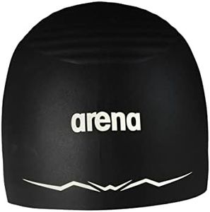 Arena Silicone Racing Swim Cap Men and Women Aquaforce Wave Hydrodynamic Performance Competitive Intensive Swimming, Black, Medium