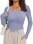 AUTOMET Womens Long Sleeve Striped T-Shirts Scoop Neck Tops Slim Fit Fall Fashion Trendy Outfits Clothes 2024 BlueWhite S