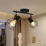 HiBay 2-Light Track Lighting Kit, Rotatable Directional Ceiling Light Fixtures, Black Geometric Metal Cage Industrial Spotlight Fixtures for Kitchen, Bedroom, Hallway, E26 Base (Bulbs Not Included)