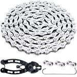 YBEKI Bicycle Chain 9/10/11/12-Speed Bicycle Chain 1/2 x 11/128 Inch 116 Links With 3 Links and Bicycle Link Pliers (Silver 10 Speed)