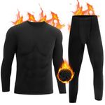 YUTYTH Thermal Underwear Mens, Ultra Thick Warm Mens Long Johns Thermal Set Cosy Fleece Base Layer Set for Cold Winter Wear and Skiing Workout Black