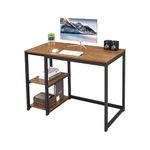 FURNITURE KI FACTORY Computer Desk With 2 Shelves Sturdy Home Office Desk With Medium Storage Space Modern Gaming Desk Study Writing Laptop Table, Wood, Brown