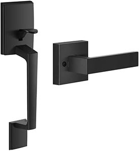 Front Door Handle, Single Cylinder Exterior Door Entry Handle with Door Lever, Door Handle Set for House, Lever Reversible for Right and Left Sided Doors (Matte Black)