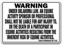 Oklahoma Equine Sign Activity Liability Warning Statute Horse Farm barn Stable