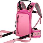 QOGIR Ski and Snowboard Harness for Kids: Learn to Ski Safely and Teach Your Child The Speed Control of Skiing, Ski Harness Trainer with Mini Backpack and Retractable Leash, Perfect for Beginner(Pink)