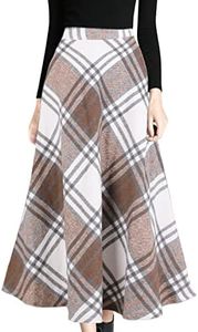 Tanming Women's Winter Warm Elastic Waist Wool Plaid A-Line Pleated Long Skirt (Coffee-XL)