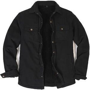 ZENTHACE Fleece Lined Solid Black Flannel Shirt for Men Sherpa Lined Plaid Flannel Shacket Jacket Coat Fall Winter Black L