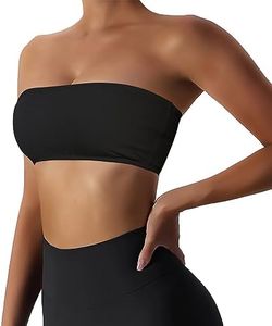 Boudaner Women’s Padded Bandeau Sports Tube Top Bra Strapless Wireless Solid Seamless Yoga Workout Bralette, Black, Small