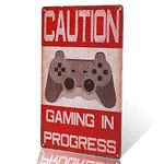 dingleiever-shabby chic Funny Caution Gaming In Progress metal tin sign poster wall plaque