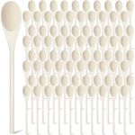 Suzile 100 Pcs 8 Inch Wooden Spoons Bulk for Cooking Long Handle Wooden Spoons Wooden Stirring Spoons Oval Wood Mixing Spoons Natural Wooden DIY Spoons for Student Gift Arts and Crafts