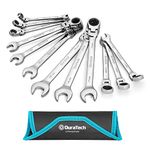 DURATECH Flex-Head Ratchet Spanner Set, 12-Piece Combination Wrench Set with 72 Tooth Ratchet Gear, Chrome Vanadium Steel, Metric, 8-19mm