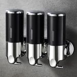 Lixintray No-Drill 3 Pack 500ml Wall Mounted Soap Dispenser for Bathroom and Kitchen, Shampoo and Conditioner Dispenser Drill Free with Adhesive(Round-Black)