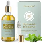 Essencetics Peppermint Essential Oil Blend - 4oz Glass Bottle with Dropper & Roll-On - 100% Pure & Organic - Infused with Natural Olive & Sunflower Oils - Perfect for Diffuser, Skin, Face & Hair Care