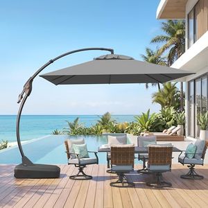 Grand patio Sunbrella 10x10 FT Cantilever Umbrella with Base Included Patio Square Aluminum Offset Umbrellas for Outdoor Pool (Charcoal, 10X10 FT-SUNBRELLA)