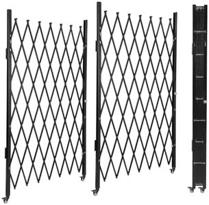 Double Foldable Security Gate 85" H x 150" W Aluminum Expandable Fence Portable Safety Barrier with Casters Retractable Driveway Gates 360°Rolling Barricade Gate Mobile Barricade Safety Barrier Black