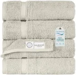 SALBAKOS - Premium 4 Piece Bath Towel Set, Made with 100% Turkish Cotton, Quick Drying, Highly Absorbent & Comfy Towels for Spa & Hotel | 27"x54" (Stone)