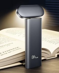 86lux Book Light, Reading Light for Book in Bed, USB Rechargeable LED Night Light with 3 Colors & Limitless Dimming, Aluminum Alloy Bookmark Light for Book Lovers,Technology Black