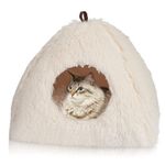 CATISM Cat Tent Cave Bed Plush for Cats Small Dogs with Washable Removable Pads Pillow Cat Bed Cave House Triangle Cat Nest House Large Cat Bed Nesting Anti-slip Cat Igloo Cave Bed White