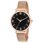 ON TIME OCTUS Rose Gold Color Mesh Chain with Magnetic Lock Analog Wrist Watch for Women (Black)