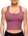 GLAMORAS Women Polyester Spandex Medium Impact Front Zip Sports Bra Longline Fitness Criss Cross Back Crop Tops Tank Gym Yoga Workout, Size: M-2XL