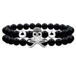 Uloveido 2pcs Gothic Punk Style Black Skull Layered Bracelet for Men Women - Handmade Black Agate Stone Stretch Skull Layer Bracelets for Women Halloween Bracelet Gift Y4723, Adjustable, Stone,