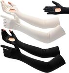 Yahenda 2 Pairs UV Long Sun Protection Driving Gloves UPF 50+ Touchscreen Arm Adjustable Women Sunscreen Gloves for Outdoor (Black, White)