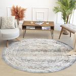 Livabliss Sitra Machine Washable Rug - Vintage Area Rugs Living Room, Round Rug 200 cm - Traditional Boho Rug Style, Dining Room, Kitchen, Outdoor, Hallway - Ivory, Blue and Grey Rug