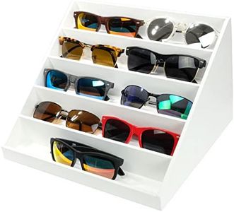 Excello Global Wooden Sunglass Organizer - 12.25 x 10.25 x 7.5 Inches - Holds 10 Pairs of Glasses (White)