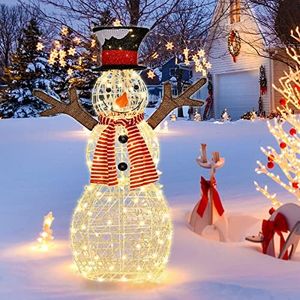 Costway Lighted Standing Snowman Christmas Decoration, Pre-Lit 150 LED Lights Artificial Christmas Décor with Ground Stakes and Zip Ties, Indoor/Outdoor Festive Holiday Decoration