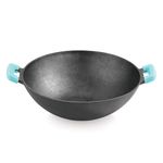 BERGNER Eco Cast Iron 24 cm Kadai, for Healthy Cooking, PreSeasoned, Even Heat Distributor, Retains Heat to Enhance Flavor, Comes with Silicone Sleeve, Induction Bottom and Gas Stove Ready