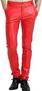 Yeokou Men's Skinny Straight Leg Tapered Pu Faux Leather Motorcycle Biker Pants (32, Red001)