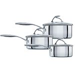 Circulon SteelShield Stainless Steel Saucepan Set of 3 - Induction Suitable Saucepans 16/18/20cm with Hybrid Non Stick, Glass Lids & Stay Cool Handles, Dishwasher Safe Cookware