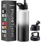 FineDine Triple Walled, Insulated Water Bottles with Straw - 40 Oz Stainless Steel Metal Bottle W/ 3 Leak Proof Lids - For Travel, School, Sports, Gym / Men, Women & Kids - Dreamy Black-White