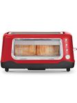 Dash Clear View Extra Wide Slot Toaster with Stainless Steel Accents + See Through Window, Defrost, Reheat + Auto Shut Off Feature For Bagels, Specialty Breads & Other Baked Goods, Red