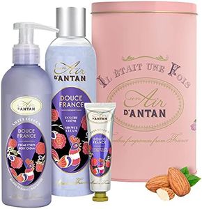 French Gift Set for Women/Almond Fragrance, Fig / 1 Shower Gel 250 ml + 1 Body Lotion Women 200 ml + 1 Hand Cream 25 ml/Beautiful Metal Box/Un Air d'Antan/Bath Additive Women/Gift Set