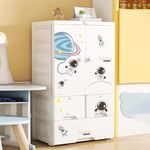 R for Rabbit Kiddo Korner Stellar Wardrobe for Kids Clothes Almirah Cupboard | Multipurpose Baby Toys/Books/Accessories Storage Organiser Closest with Anti-Skid Base & Lockable Drawers (Astro White)