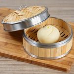 Prokitchen Natural Bamboo Steamer Basket SS 6 Inch With Lid | For Steaming Momos, Dumplings, Bao Buns, Mandus And Ideal Heavy Duty Use In Homes, Hotels, Restaurants