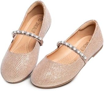 SANDALUP Little Girls Dress Shoes Ballet Flats Inlaid with Pearl and Rhinestone Strap Gold Glitter 02