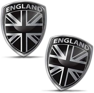 Biomar Labs® 2 x 3D Gel Pegatinas Siliconas Adhesivos Emblema Auto Coche Moto Bici Ordenador Bandera Nacional Reino Unido Gran Bretaña UK GB Negro Plata F 151