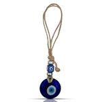 LINENSUTRA® Handmade Turkish Evil Eye Blue Glass Hanging for Good Luck Prosperity Zodiac Success Health Wealth Office Home Decor & Car (Jute String with Multi Color Beads) (2SB4-2314)